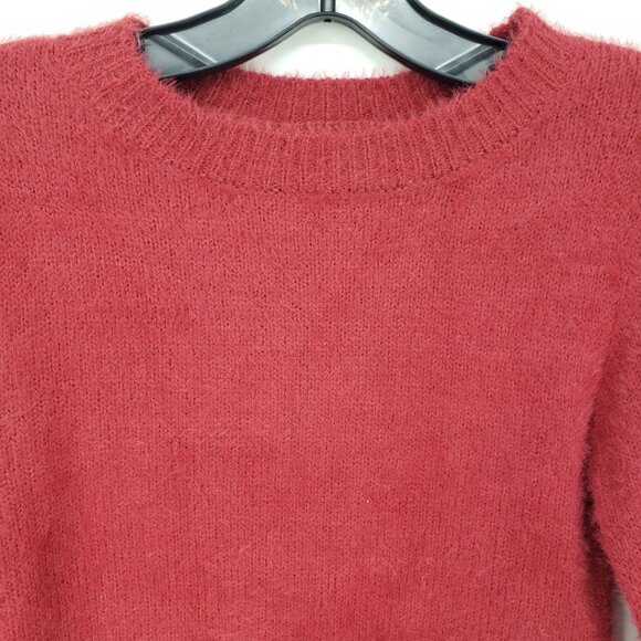 Urban Outfitters Fuzzy Cropped Sweater S Womens Crew Neck Rose Red Pink Crop - Picture 6 of 7
